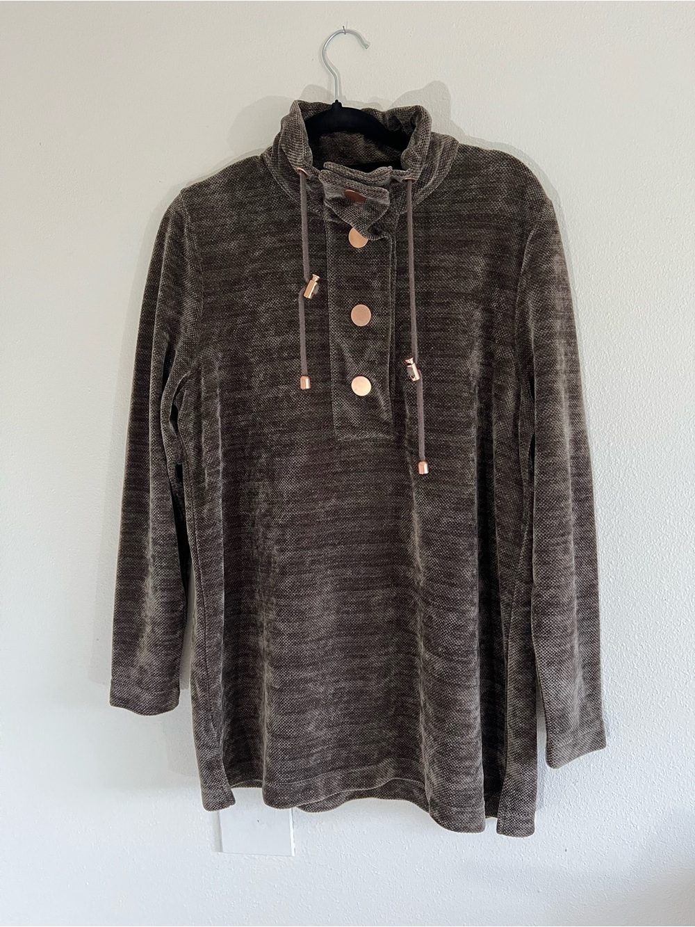 Soft Surroundings Brown Chenille Turtleneck Pullover with Toggle Buttons